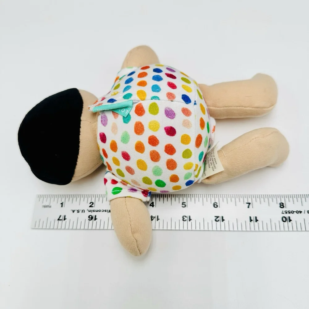 LOVEVERY 100% Organic Cotton Doll Plush Black Hair Fair Skin Polka Dot Outfit - Picture 5 of 6